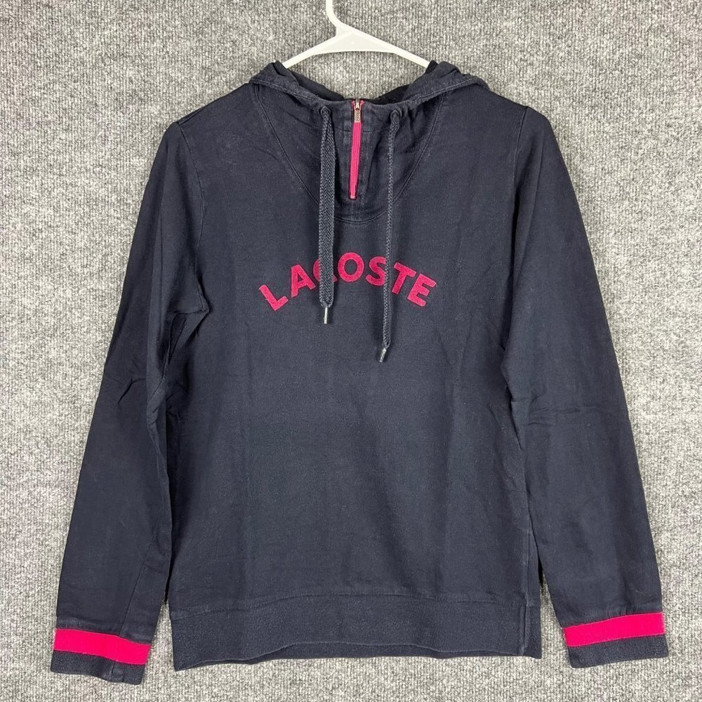 Lacoste Women's SZ 38 Quarter Zip Hoodie Pink Accents‎ Cotton